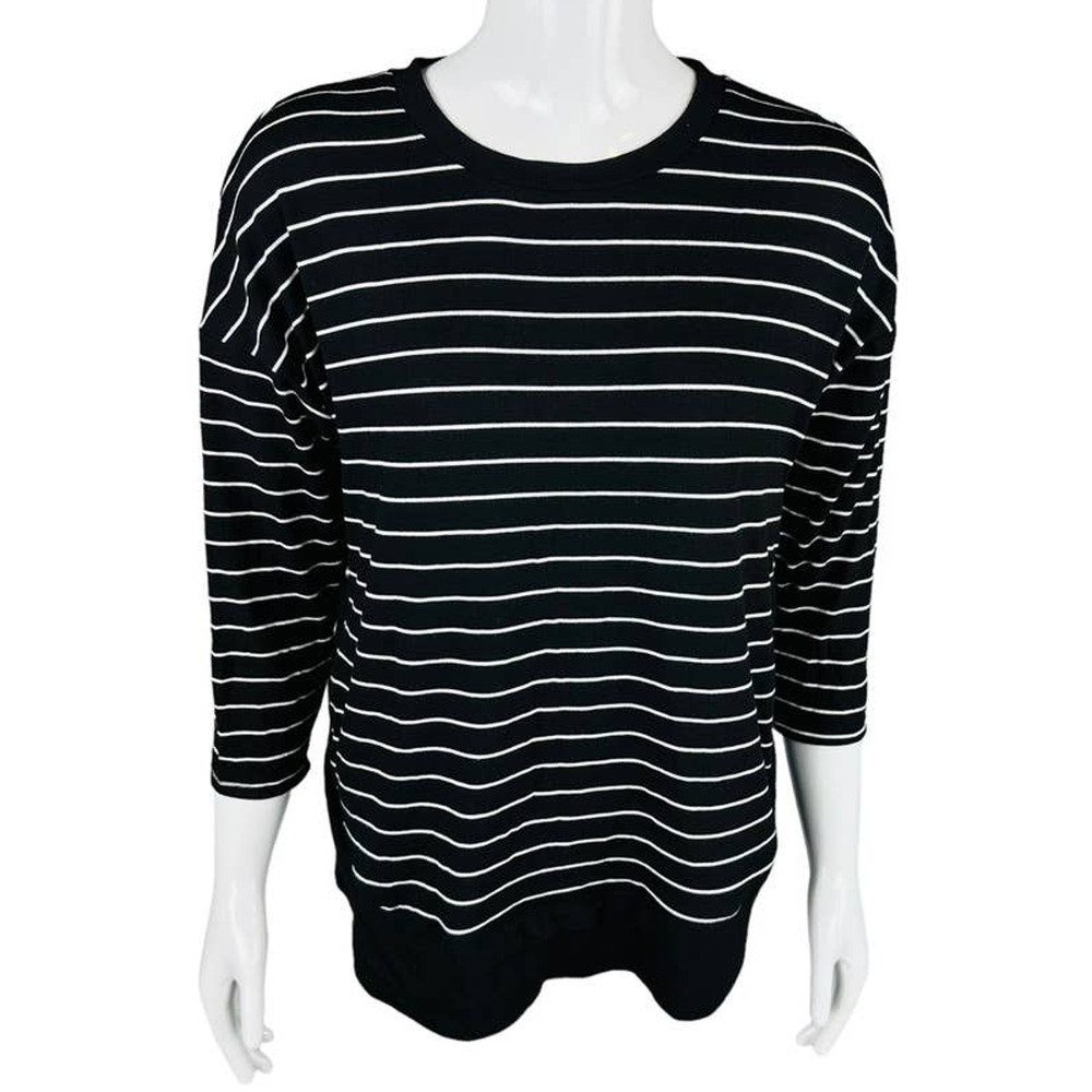 New Christopher & Banks Womans‎ Sz Small Blouse Black Stripes 3/4 Sleeve NWT